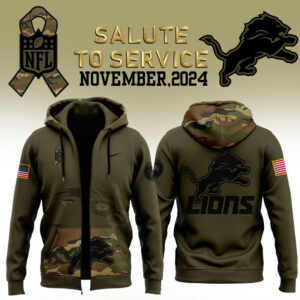 Men’s Detroit Lions Nike Camo 2024 Salute to Service Club Fleece Pullover Zip Hoodie