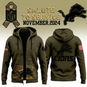 Men’s Detroit Lions Nike Camo 2024 Salute to Service Club Fleece Pullover Hoodie Zip Hoodie