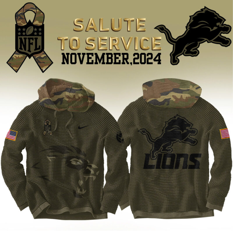 Unisex’s Detroit Lions Nike Camo 2024 Salute to Service Waffle Hoodie
