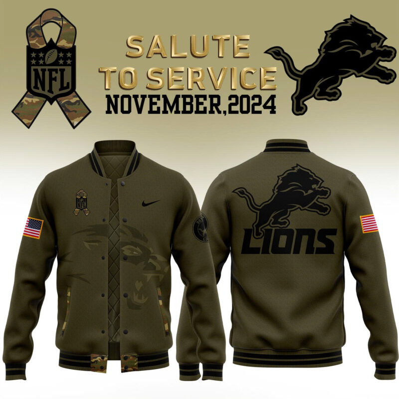 Men’s Detroit Lions Nike Camo 2024 Salute to Service Bomber Jacket