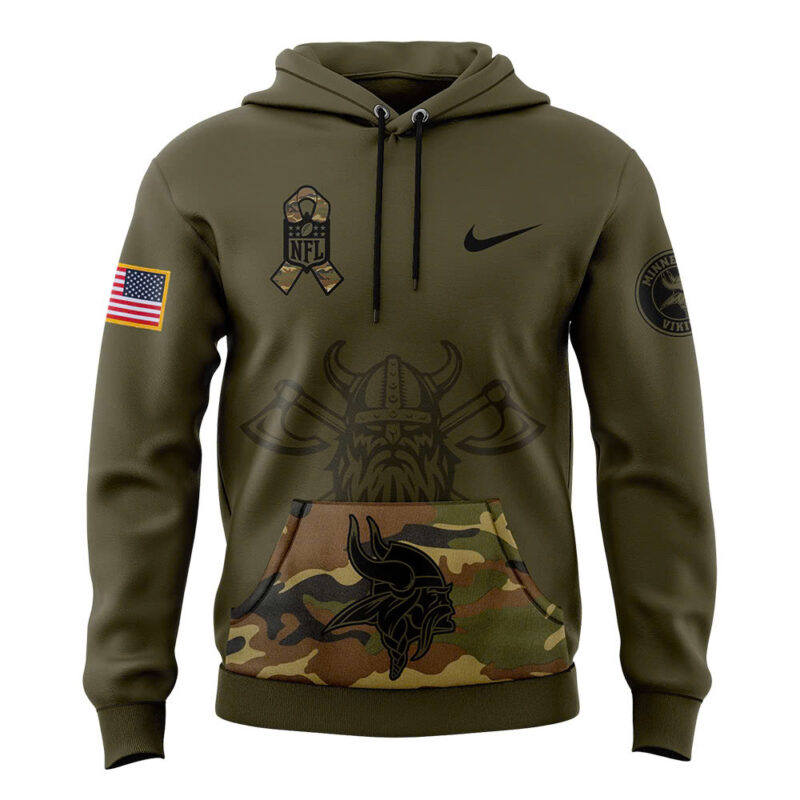 Men’s Minnesota Vikings Nike QNmo 2024 Salute to Service Club Fleece Pullover Hoodie - Image 2