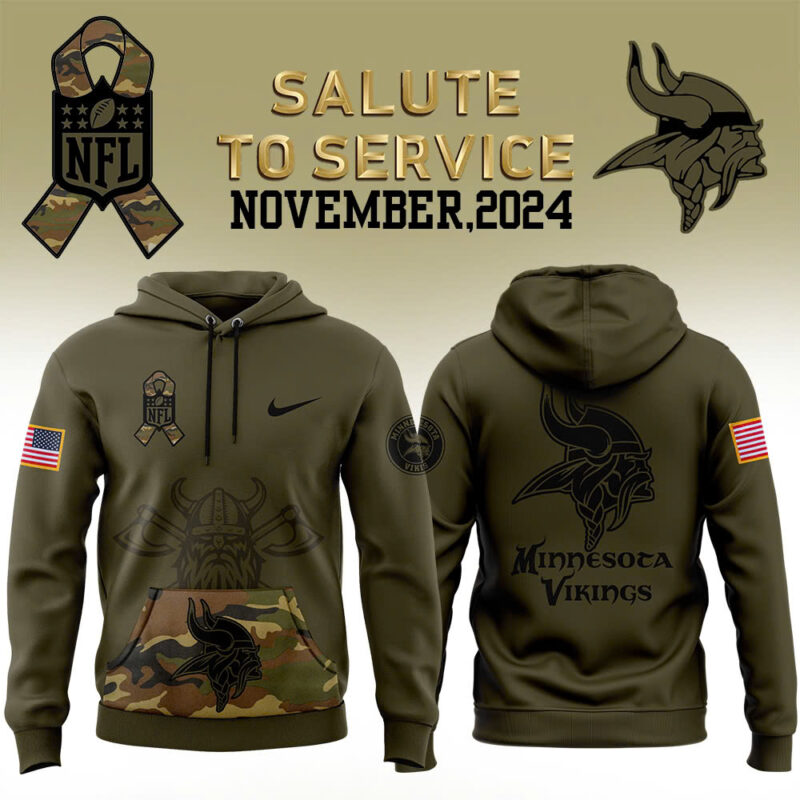 Men’s Minnesota Vikings Nike QNmo 2024 Salute to Service Club Fleece Pullover Hoodie