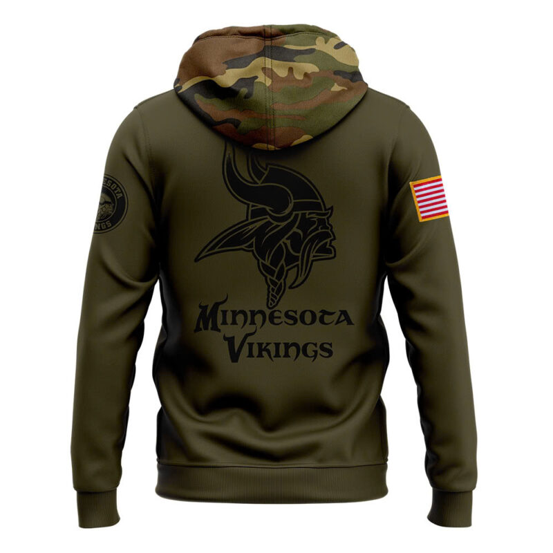 Men’s Minnesota Vikings Nike Camo 2024 Salute to Service Club Fleece Pullover Hoodie V2 - Image 3