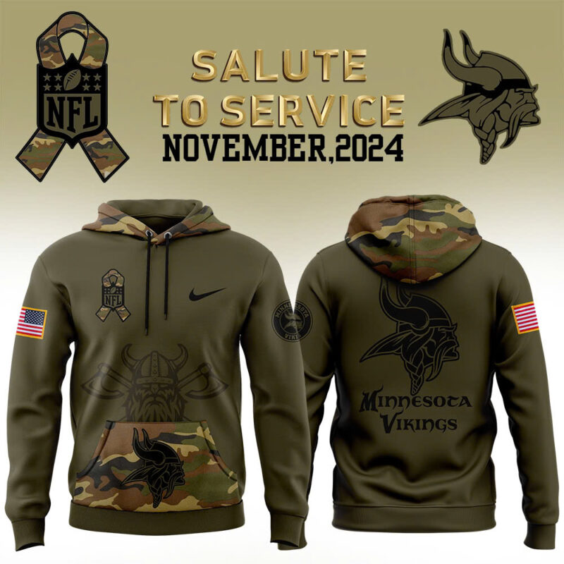 Men’s Minnesota Vikings Nike QNmo 2024 Salute to Service Club Fleece Pullover Hoodie V2