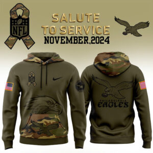 Men’s Philadelphia Eagles Nike Camo 2024 Salute to Service Club Fleece Pullover Hoodie V2