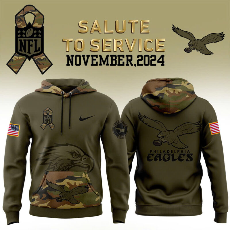 Men’s Philadelphia Eagles Nike Camo 2024 Salute to Service Club Fleece Pullover Hoodie V2