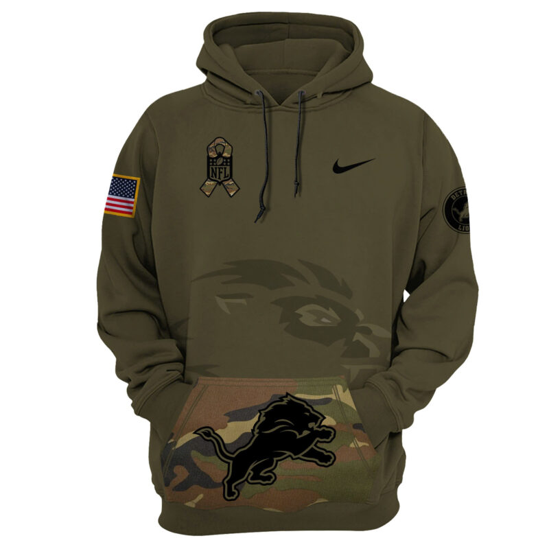 Women’s Detroit Lions Nike Camo 2024 Salute to Service Club Fleece Pullover Hoodie - Image 2