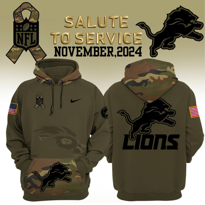 Women’s Detroit Lions Nike Camo 2024 Salute to Service Club Fleece Pullover Hoodie V2