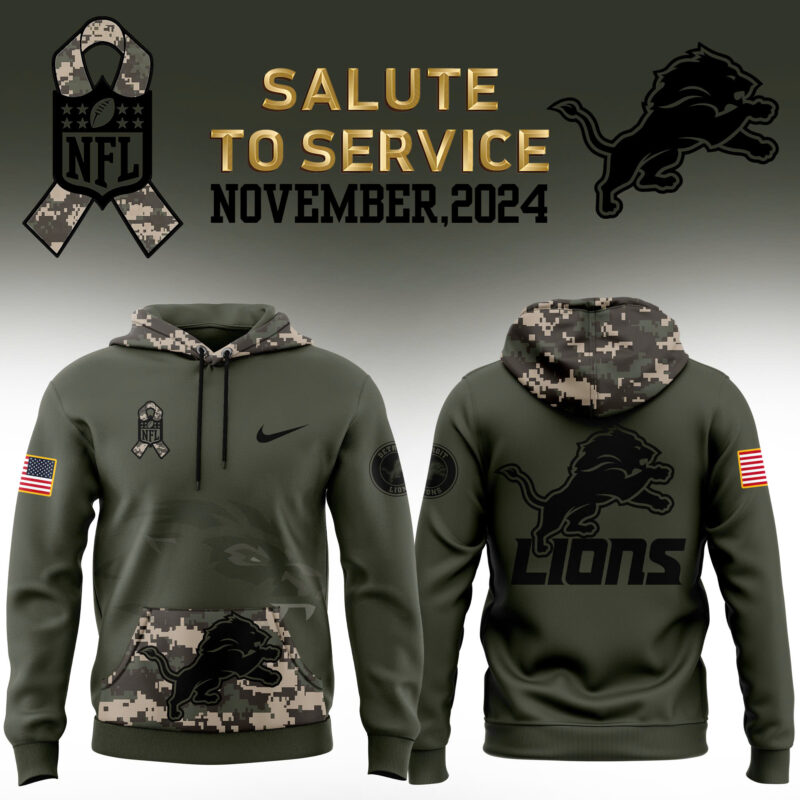 Men's Detroit Lions Nike Camo 2024 Salute to Service Club Fleece Pullover Hoodie