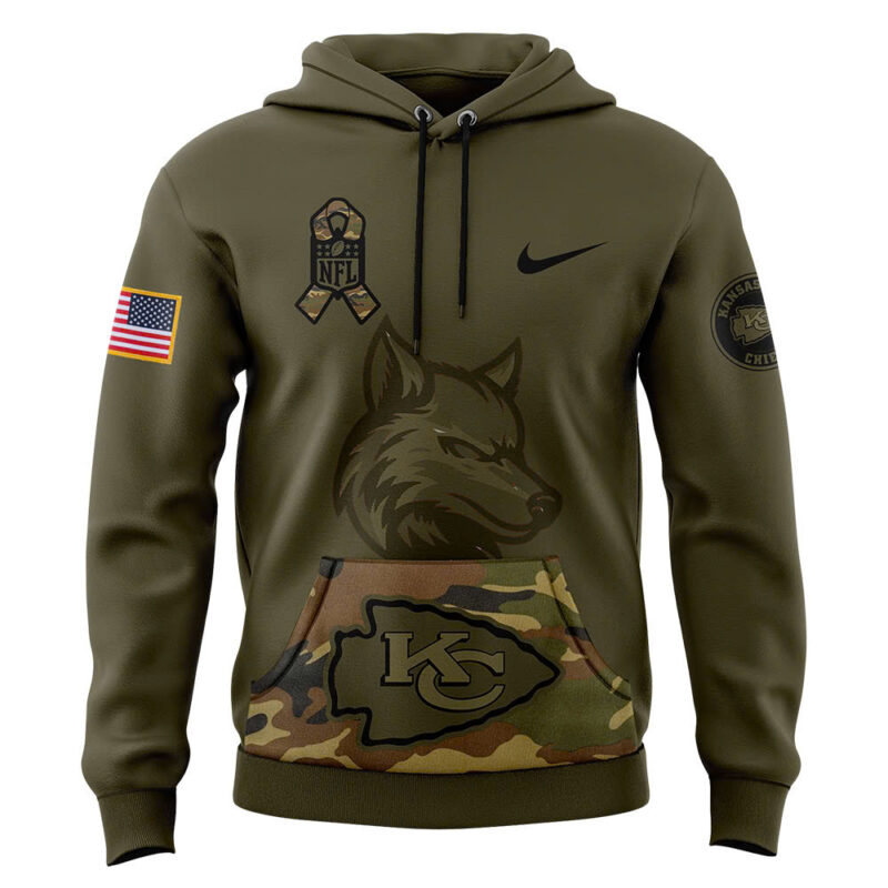 Men’s Kansas City Chiefs Nike Camo 2024 Salute to Service Club Fleece Pullover Hoodie - Image 2