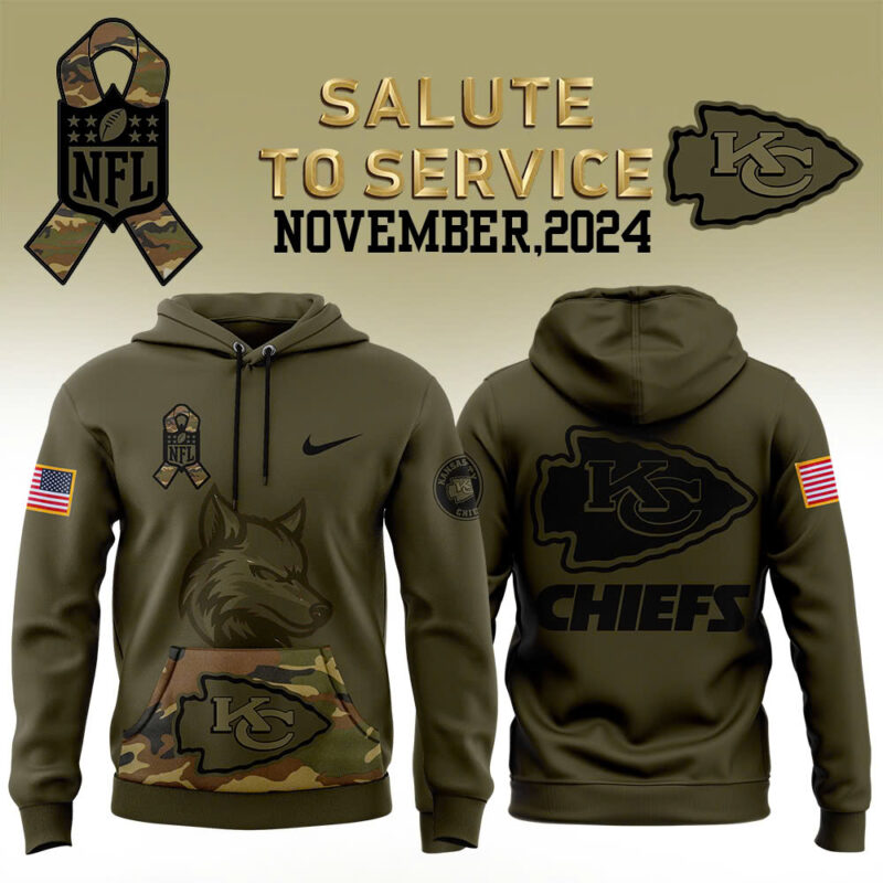 Men’s Kansas City Chiefs Nike Camo 2024 Salute to Service Club Fleece Pullover Hoodie