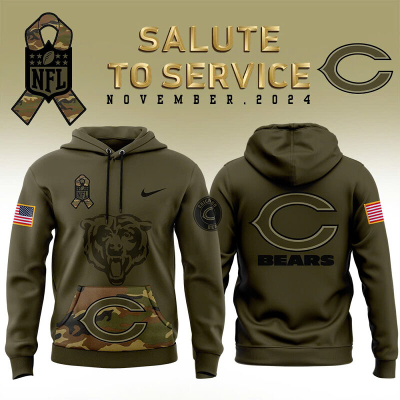 Men’s Chicago Bears Nike Camo 2024 Salute to Service Club Fleece Pullover Hoodie