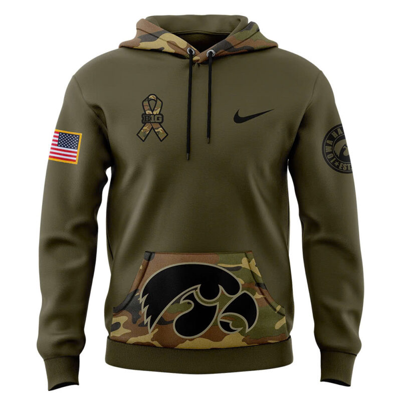 Iowa football Nike Camo 2024 Salute to Service Club Fleece Pullover Hoodie V3 - Image 2