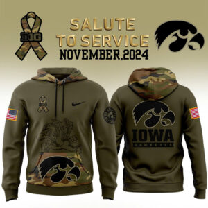 Iowa football Nike Camo 2024 Salute to Service Club Fleece Pullover Hoodie V2