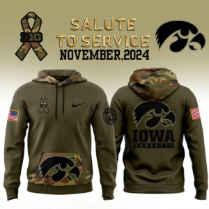 Iowa football Nike Camo 2024 Salute to Service Club Fleece Pullover Hoodie V3