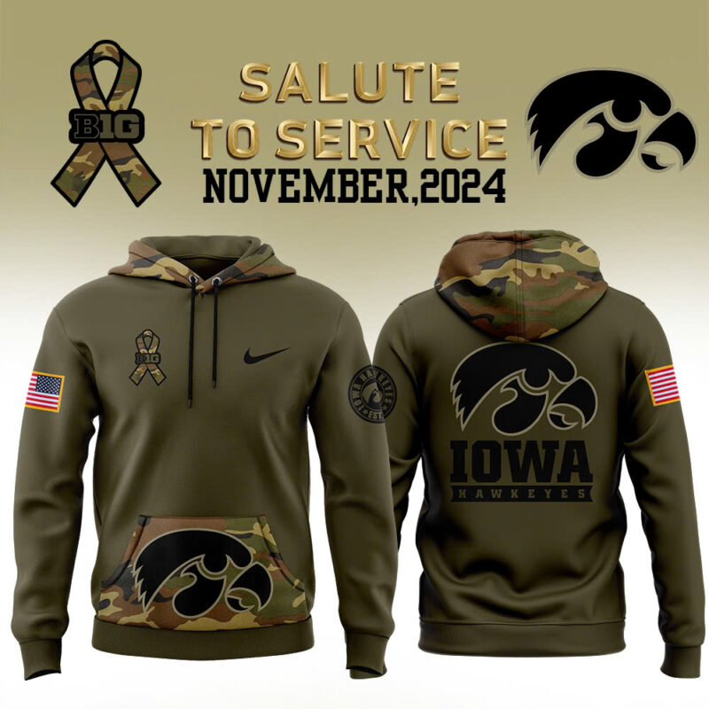Iowa football Nike Camo 2024 Salute to Service Club Fleece Pullover Hoodie V3
