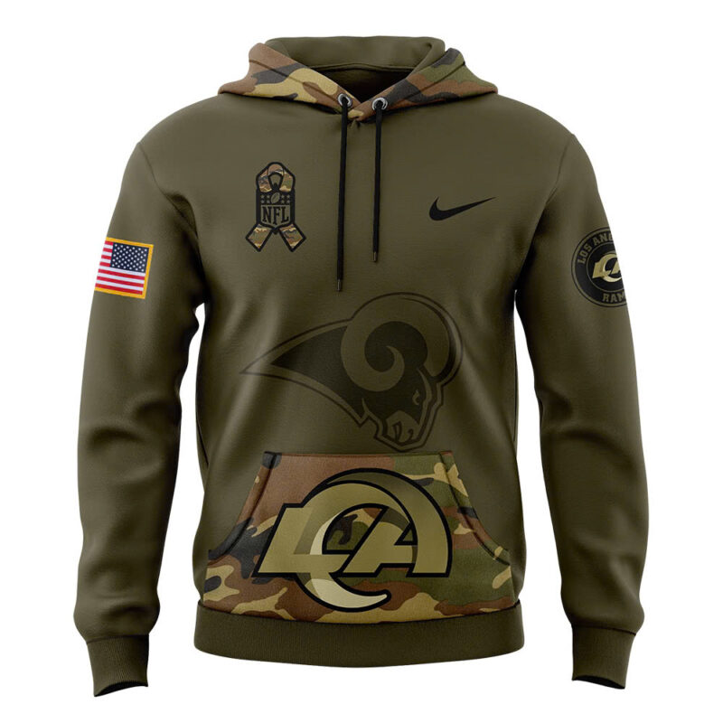 Men's LA Rams Nike Camo 2024 Salute to Service Club Fleece Pullover Hoodie V2 - Image 2