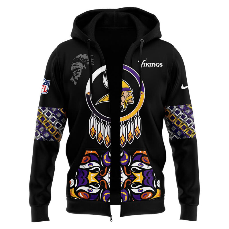 Unisex's Nike Pro Unisex Minnesota Vikings NFL 2024 Native American Heritage Month Premium Limited Pullover Zip Hoodie - Image 2