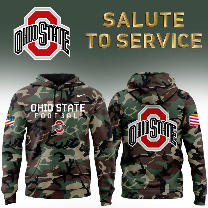 Ohio State Buckeyes Nike Camo 2024 Salute to Service Club Fleece Pullover Hoodie V3