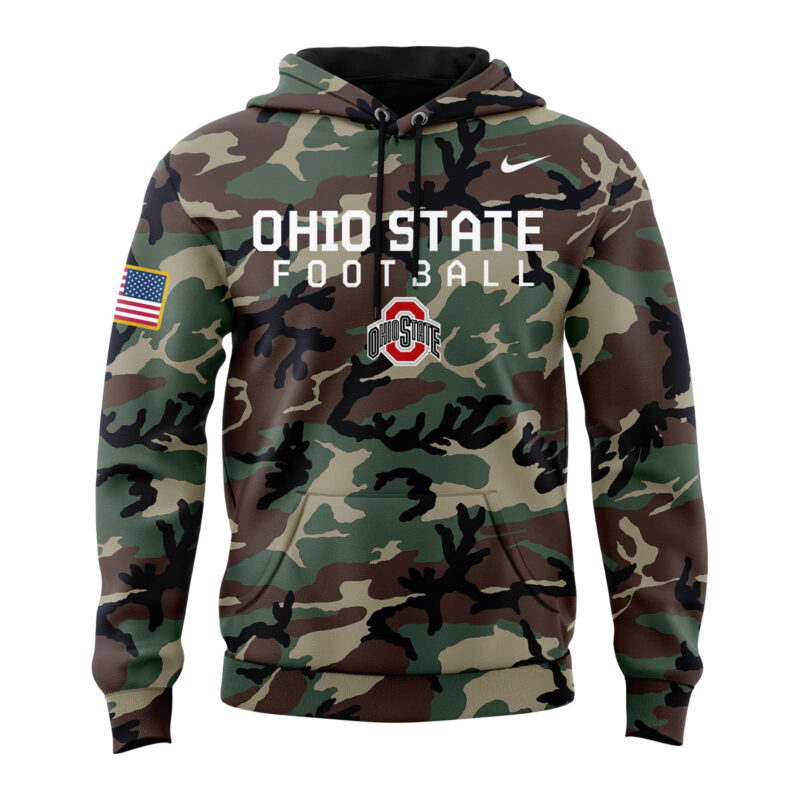 Ohio State Buckeyes Nike Camo 2024 Salute to Service Club Fleece Pullover Hoodie V3 - Image 2
