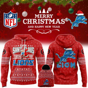 Detroit Lions 2024 Merry Christmas Special Premium Limited Pullover Hoodie x Bobble Hat V2