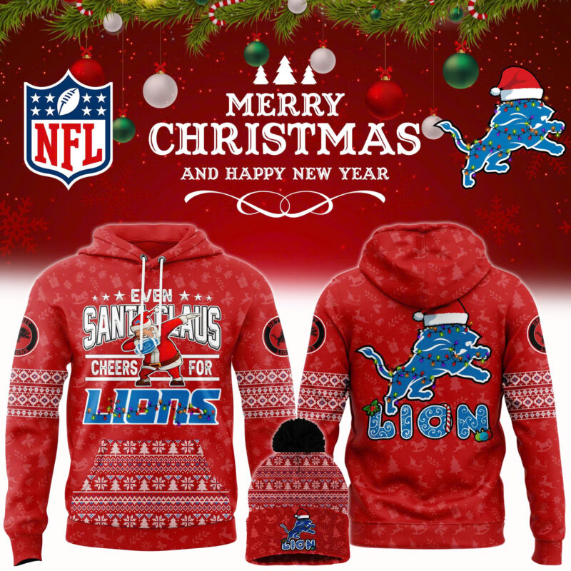 Detroit Lions 2024 Merry Christmas Special Premium Limited Pullover Hoodie x Bobble Hat V2