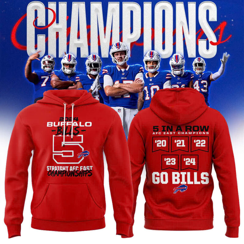 Fanatics Buffalo Bills 5 Straight AFC East Division Champions Hoodie (Blue, Red, Gray, Black) - Image 7