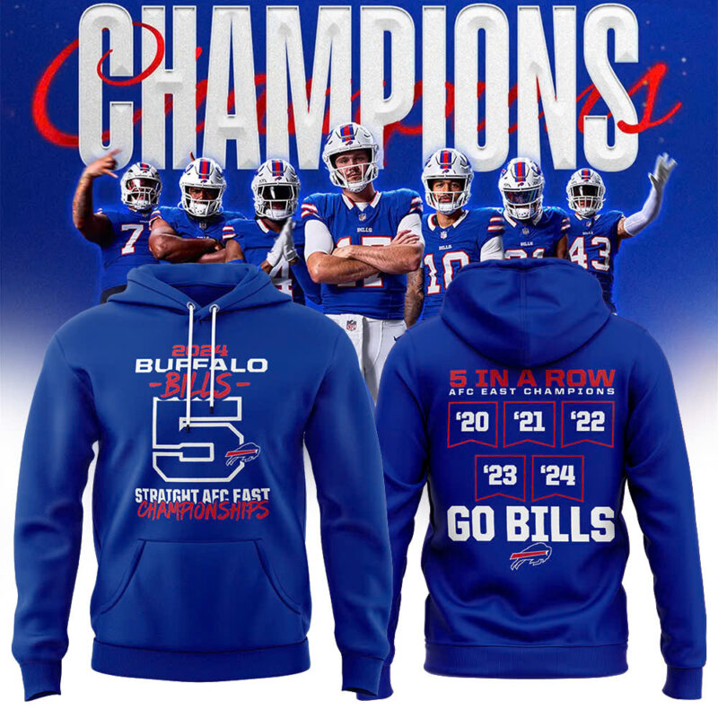 Fanatics Buffalo Bills 5 Straight AFC East Division Champions Hoodie (Blue, Red, Gray, Black) - Image 4