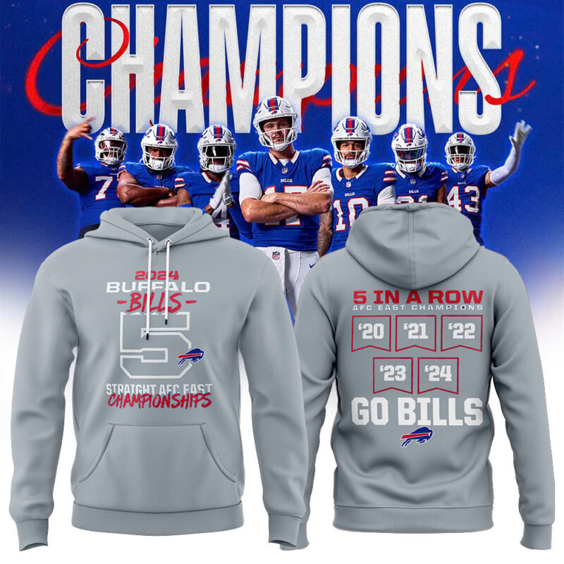 Fanatics Buffalo Bills 5 Straight AFC East Division Champions Hoodie (Blue, Red, Gray, Black) - Image 10