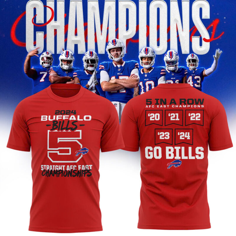 Fanatics Buffalo Bills 5 Straight AFC East Division Champions Tee (Blue, Red, Gray, Black) - Image 4