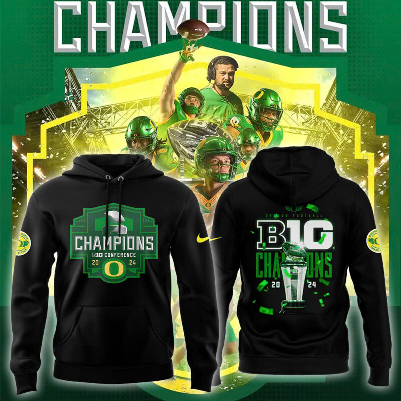 Men’s Black Oregon Ducks 2024 Big Ten Football Conference Champions Hoodie V3