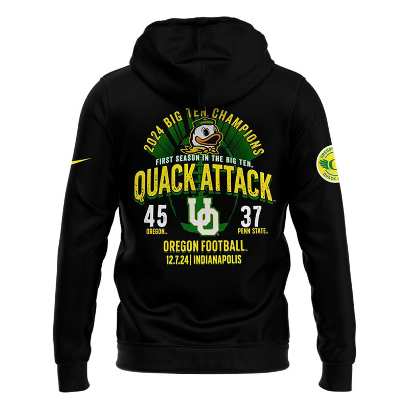 Men's Blue 84 Black Oregon Ducks 2024 Big Ten Football Conference Champions Locker Room Pullover Hoodie V2 - Image 3