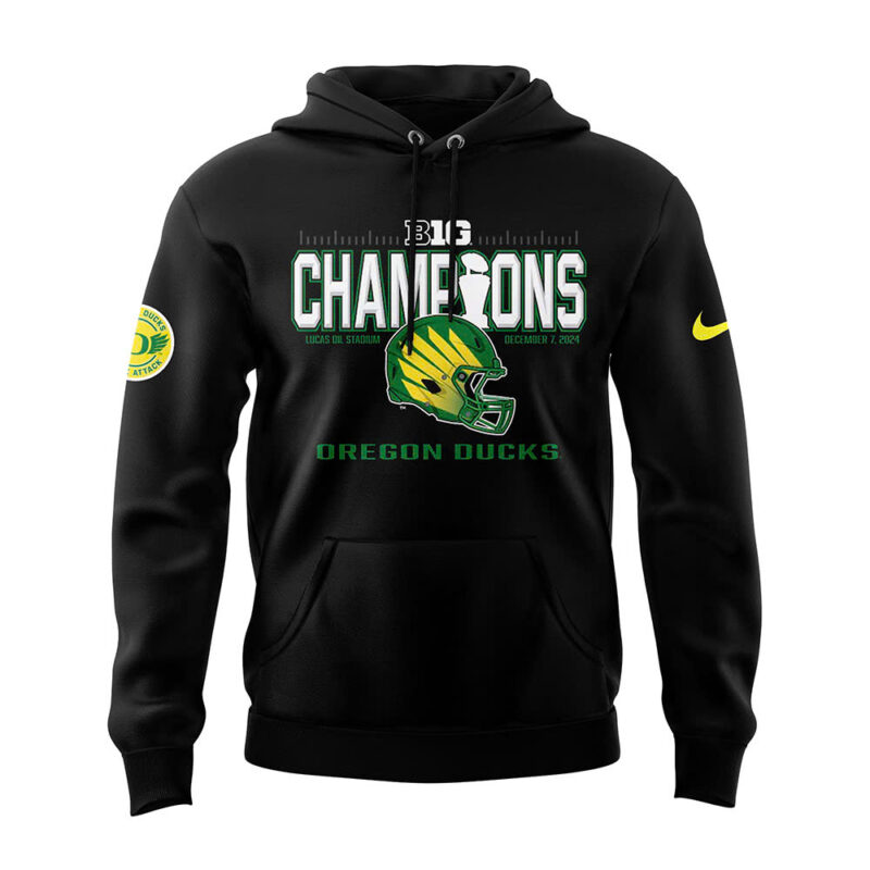 Men's Blue 84 Black Oregon Ducks 2024 Big Ten Football Conference Champions Locker Room Pullover Hoodie V2 - Image 2