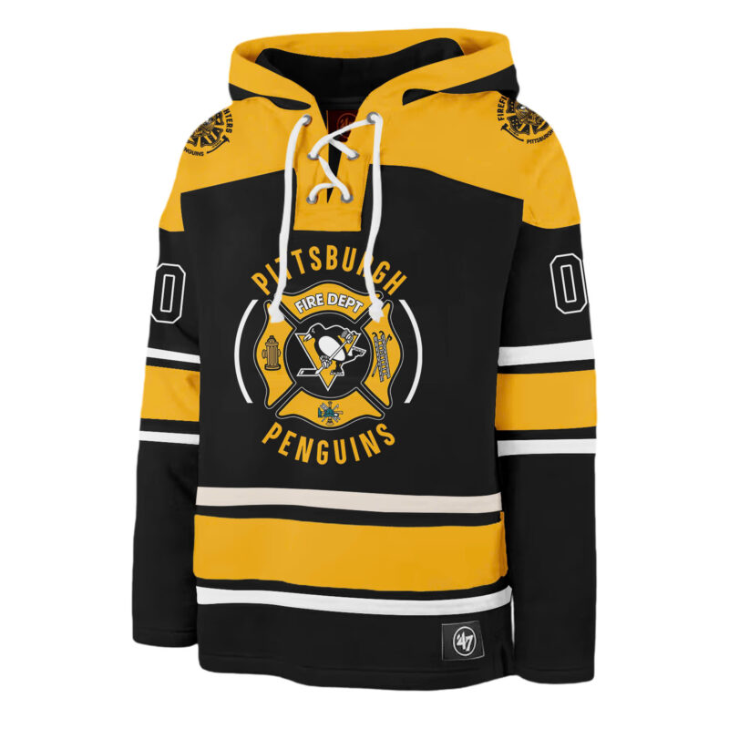 Pittsburgh Penguins x 2024 Firefighter Appreciation Night Premium Limited Lace up Hoodie - Image 2