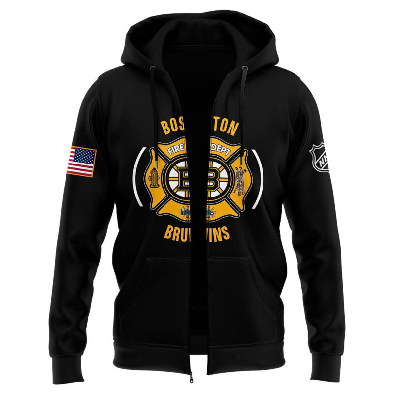 Boston Bruins x 2024 Firefighter Appreciation Night Premium Limited Pullover Zip Hoodie - Image 2
