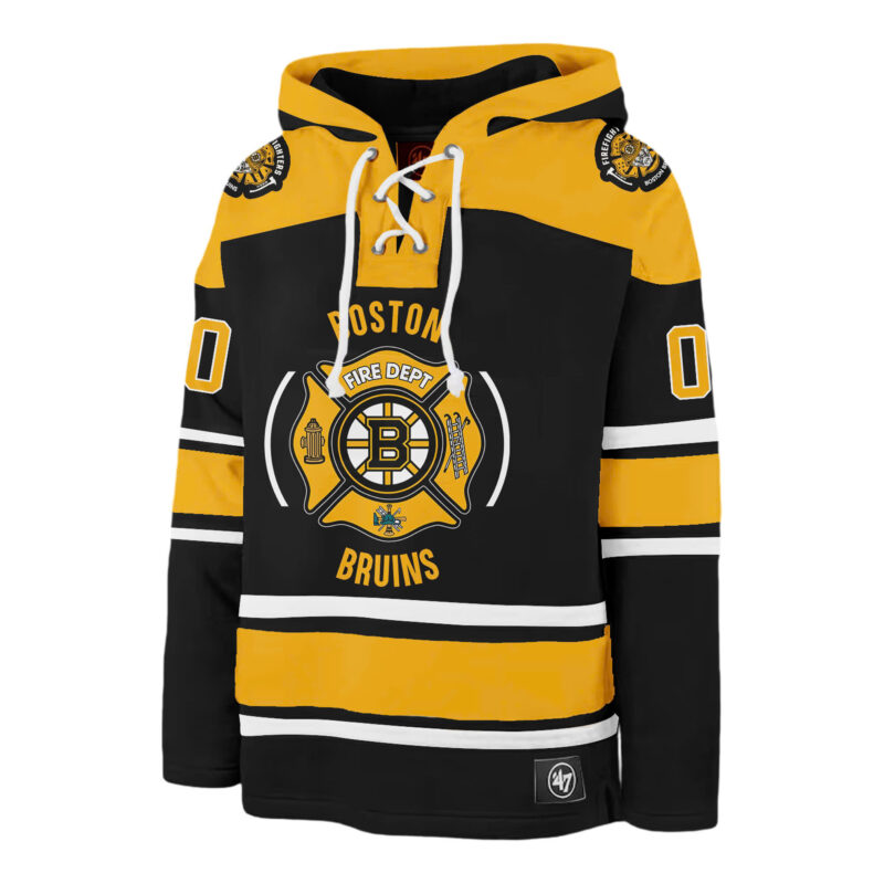 Boston Bruins x 2024 Firefighter Appreciation Night Premium Limited Lace up Hoodie - Image 2