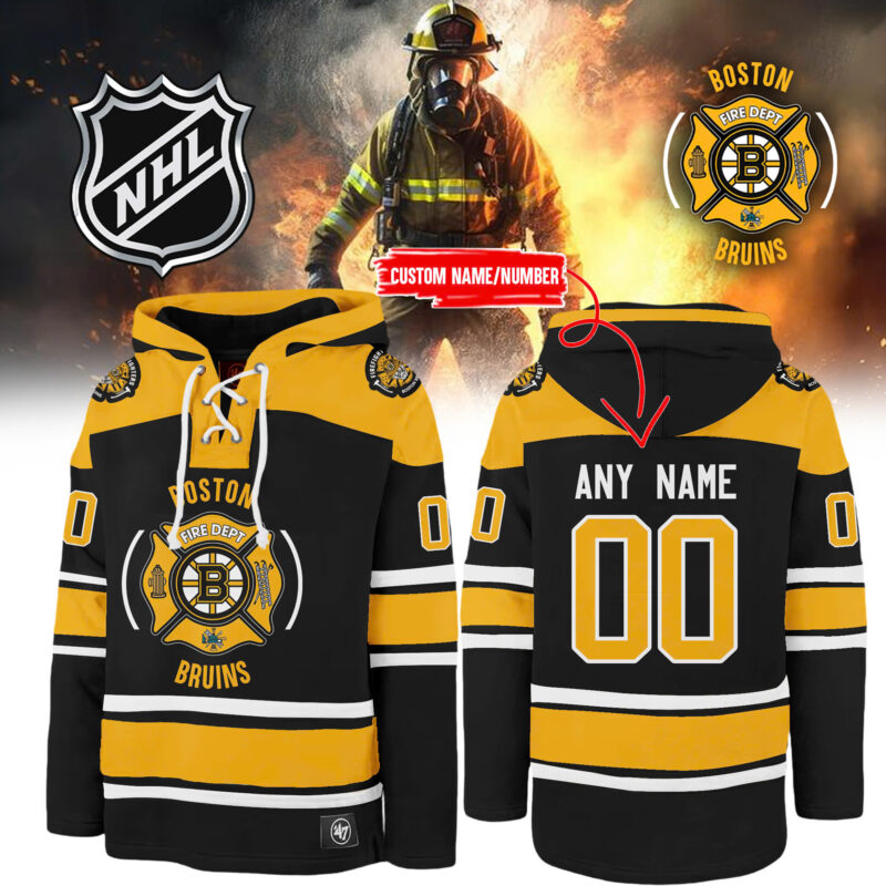 Boston Bruins x 2024 Firefighter Appreciation Night Premium Limited Lace up Hoodie