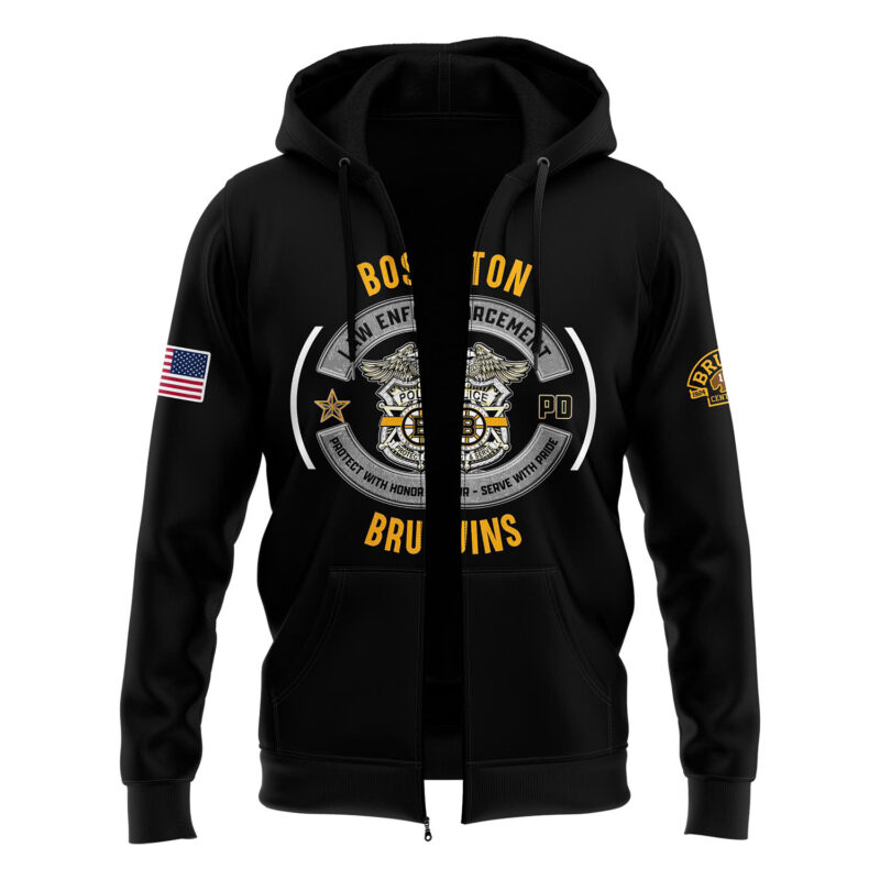 Unisex's Boston Bruins 2024 Law Enforcement Appreciation Day Premium Limited Pullover Zip Hoodie - Image 2