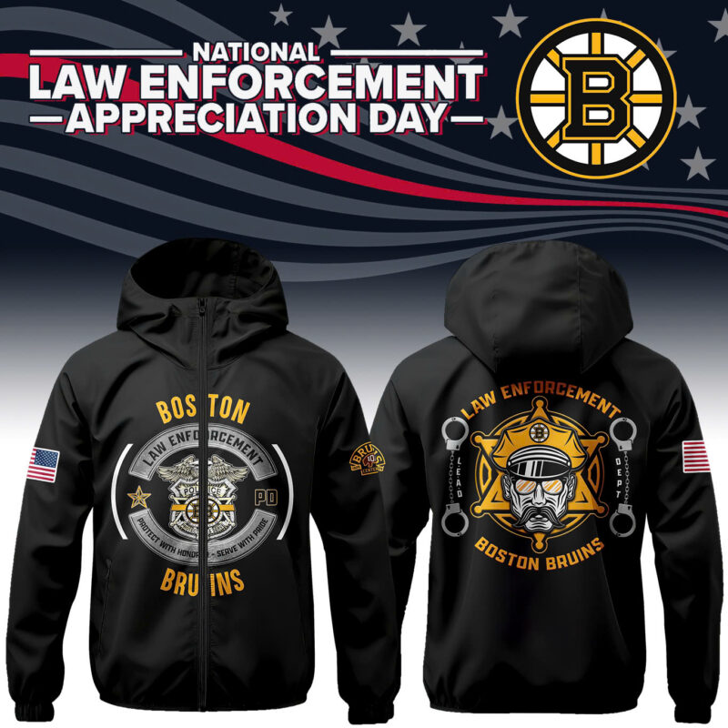 Boston Bruins 2024 Law Enforcement Appreciation Day Premium Limited Pullover Wind Jacket
