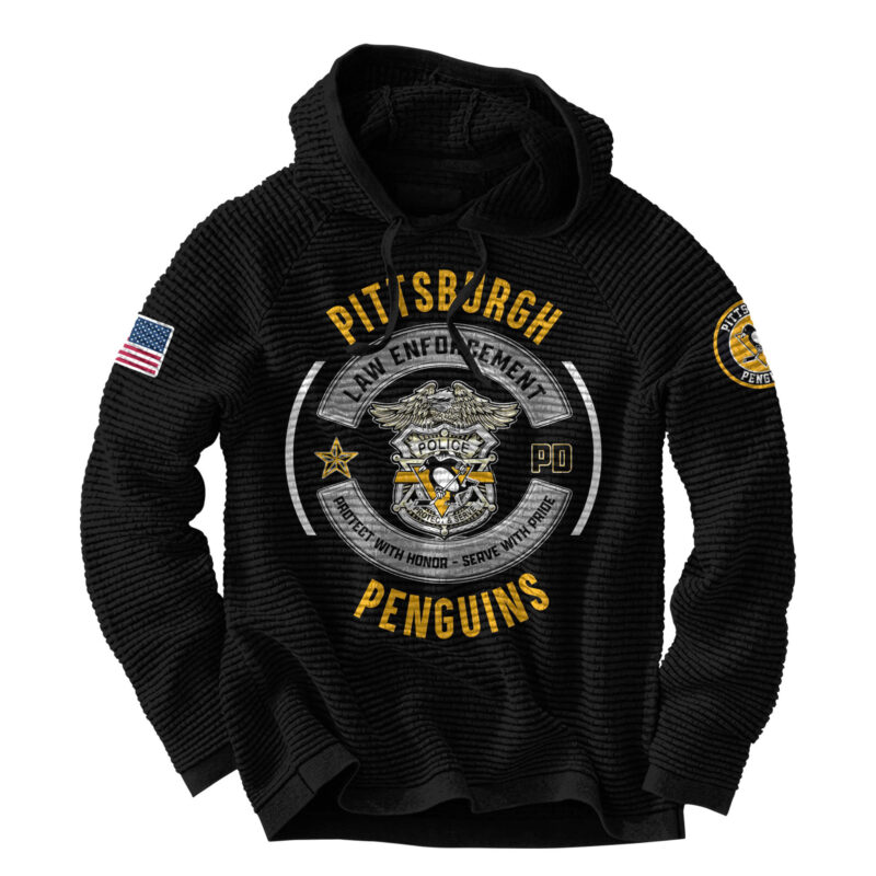 Unisex’s Pittsburgh Penguins 2024 Law Enforcement Appreciation Day Limited Pullover Waffle Hoodie - Image 2