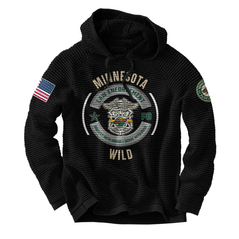 Minnesota Wild 2024 First Responders Law Enforcement Appreciation Day Premium Limited Waffle Hoodie - Image 2