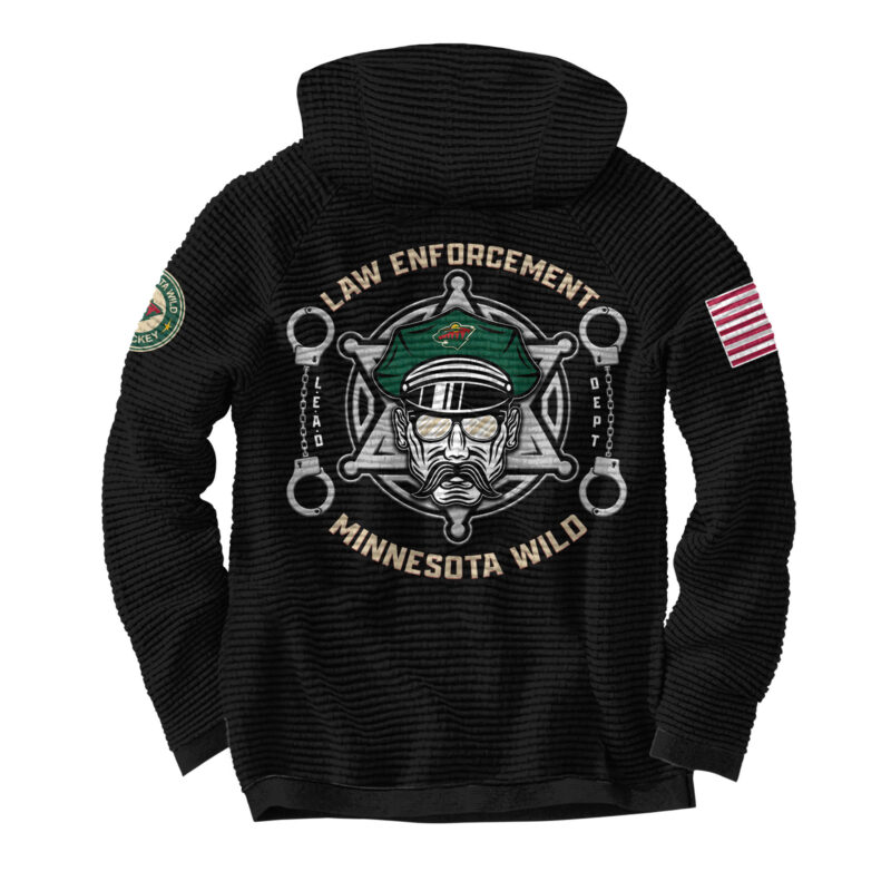Minnesota Wild 2024 First Responders Law Enforcement Appreciation Day Premium Limited Waffle Hoodie - Image 3