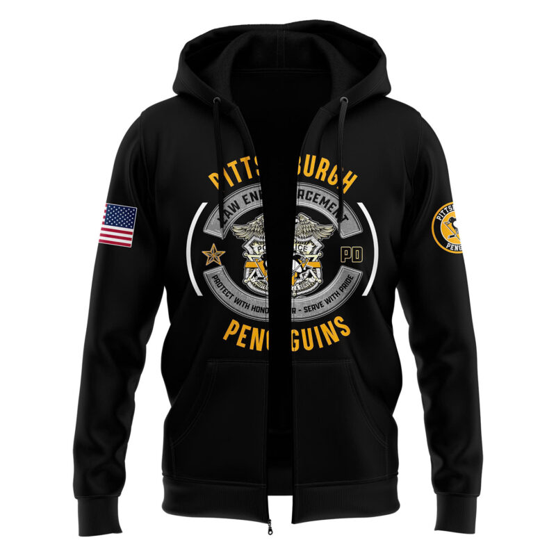 Pittsburgh Penguins 2024 First Responders Law Enforcement Appreciation Day Premium Limited Pullover Zip Hoodie - Image 2