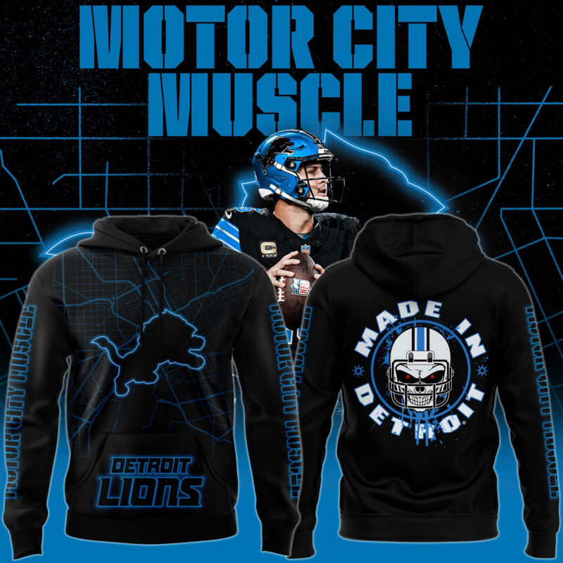 Men's Black Detroit Lions Motor City Muscle Premium Limited Pullover Hoodie