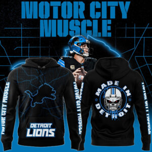 Men's Black Detroit Lions Motor City Muscle Premium Limited Pullover Hoodie V2
