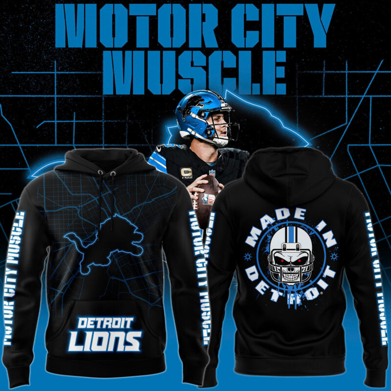 Men's Black Detroit Lions Motor City Muscle Premium Limited Pullover Hoodie V2