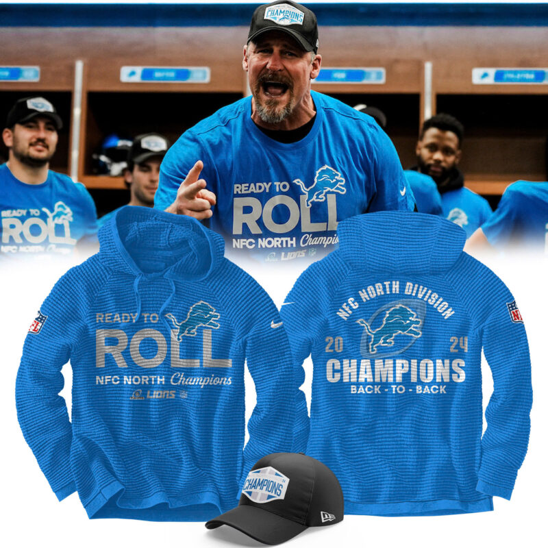 Detroit Lions 2024 NFC North Division Champions Locker Room Trophy Collection Hooded