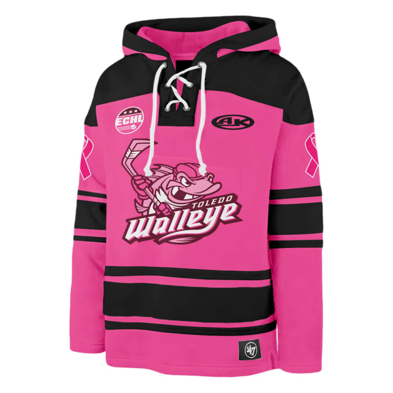 Toledo Walleye x 2025 Pink in the Rink Premium Limited Lace up Hoodie - Image 2