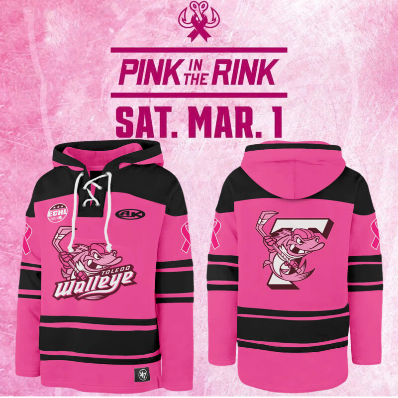 Toledo Walleye x 2025 Pink in the Rink Premium Limited Lace up Hoodie