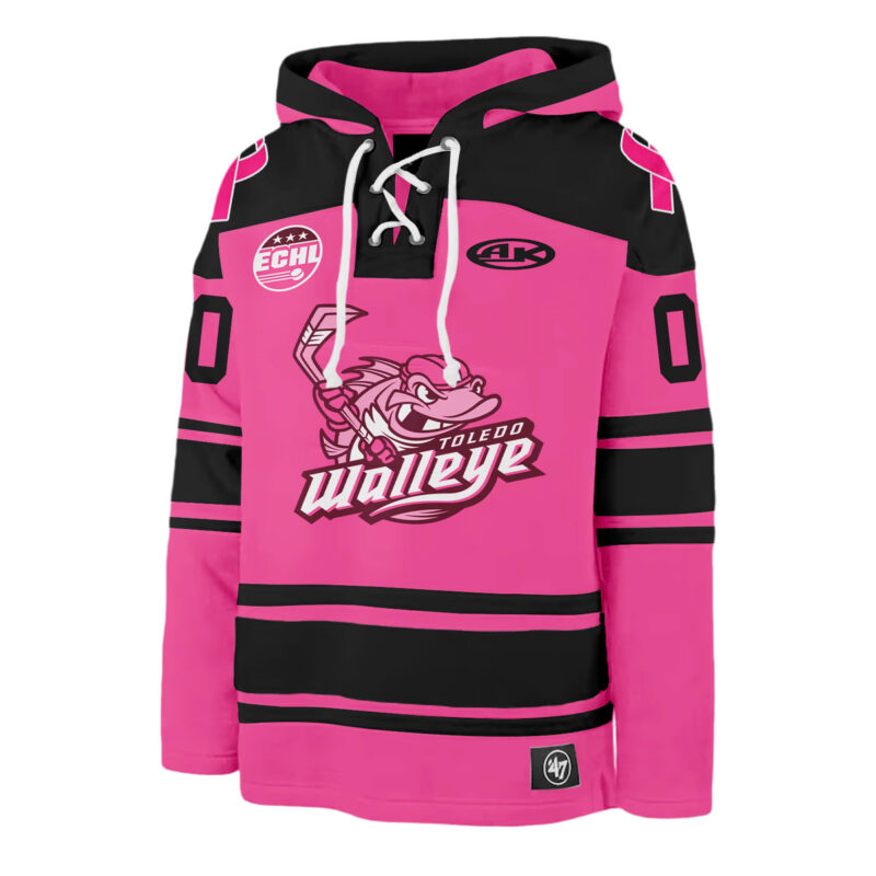 Toledo Walleye x 2025 Pink in the Rink Premium Limited Custom Lace up Hoodie - Image 2
